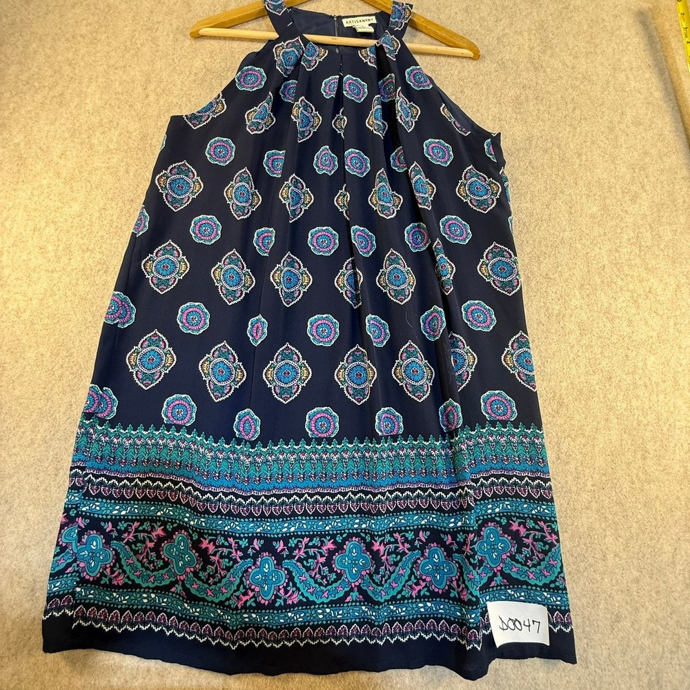 Artisan NY Navy Blue Medallion Paisley Halter Neck Shift Mini Dress Women Size 6